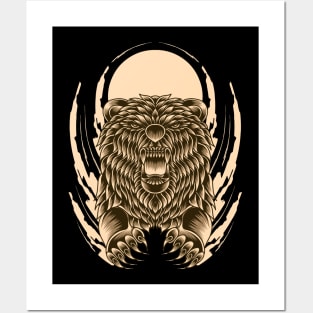 Artwork Illustration Raging Grizzly Bear Posters and Art